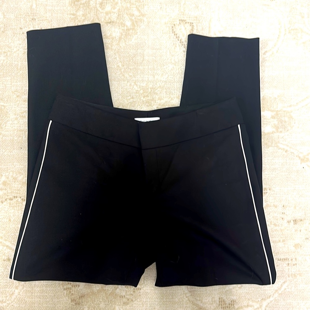 NWOT Calvin Klein Black cropped ankle pants wiry white stripe. Size 8